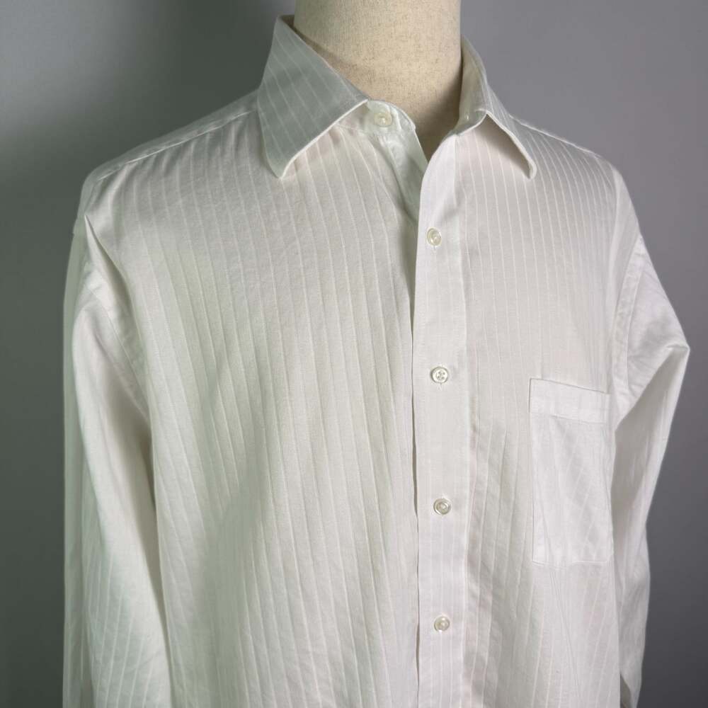 Donald J Trump Signature Collection Mens 17.5 34/35 White Striped Dress Shirt